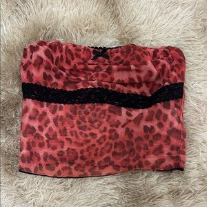 SHEIN Red Animal Print Tube Top
